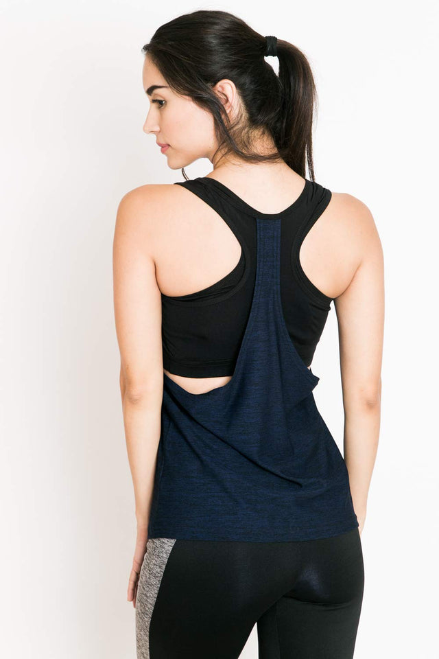 Cadenzza Playera Ropa Deportiva Tank Top Color Azul Claro con Negro sin Mangas